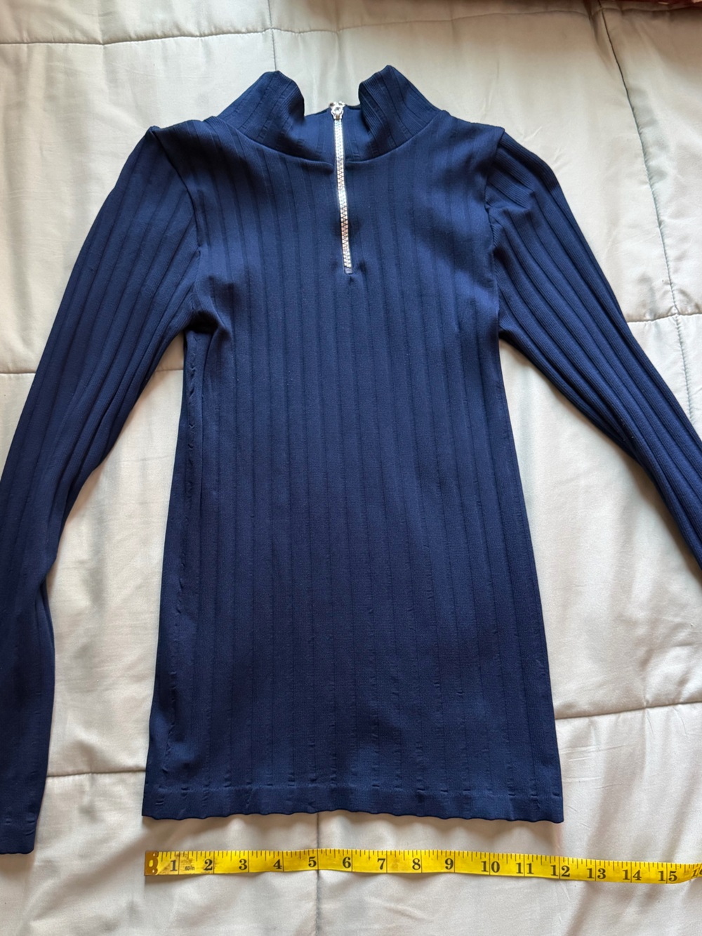 Heart Zipper—Long-Sleeve Navy Women's Sweater